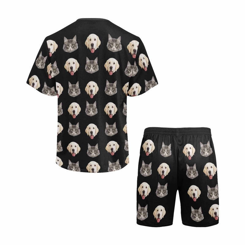 PRICE DROP-Custom Pet Face Couple Pajamas Personalized Dog&Cat Couple Matching Crew Neck Short Pajama Set