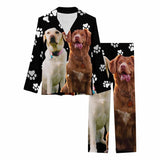 Custom Photo Two Dog Face Nightwear Personalized Women's Slumber Party Long Pajama Set