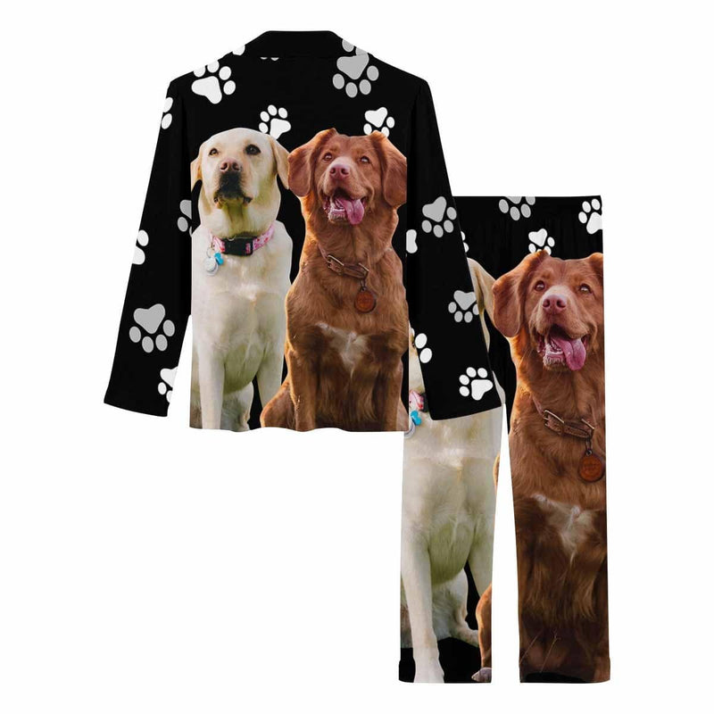 Custom Photo Two Dog Face Nightwear Personalized Women's Slumber Party Long Pajama Set