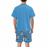 #Father's Day Pajamas-Custom Dad Photo Blue Men's Crew Neck Short Sleeve Pajama Set