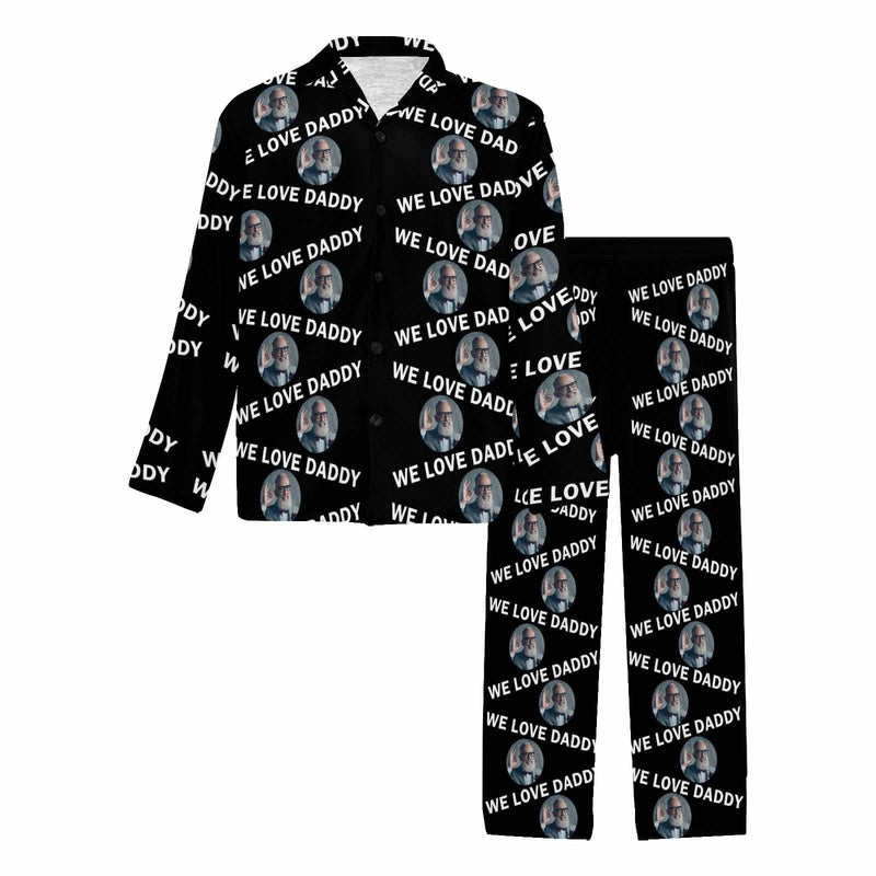 Father's Day Pajamas for Men-Custom Photo We Love Dad Pajamas Personalized Men's V-Neck Long Sleeve Pajama Set