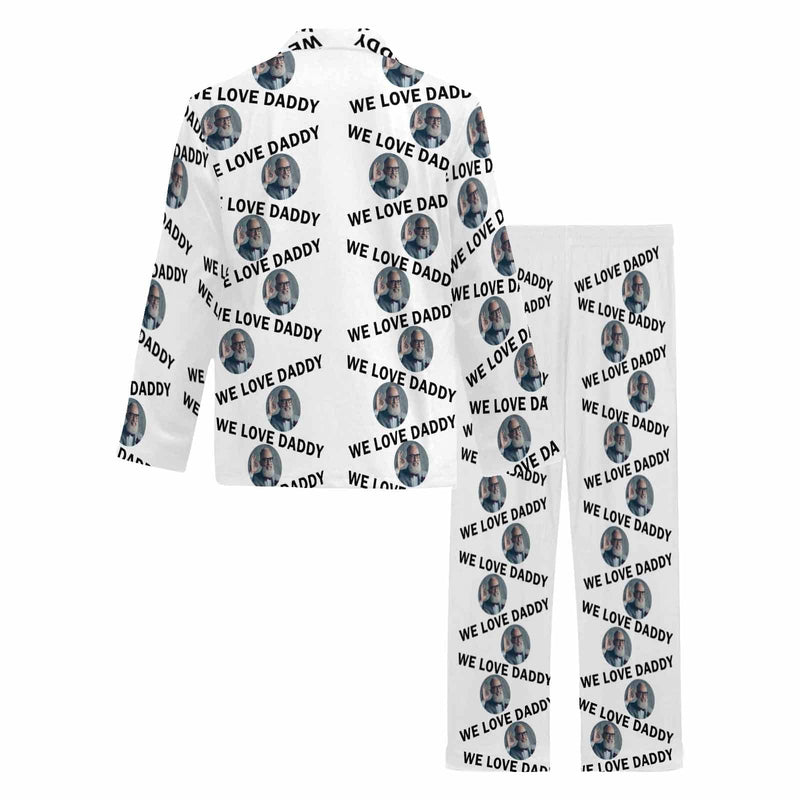 Father's Day Pajamas for Men-Custom Photo We Love Dad Pajamas Personalized Men's V-Neck Long Sleeve Pajama Set