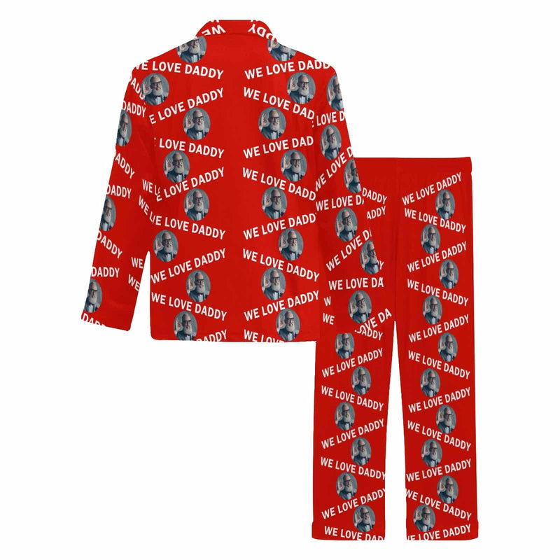 Father's Day Pajamas for Men-Custom Photo We Love Dad Pajamas Personalized Men's V-Neck Long Sleeve Pajama Set