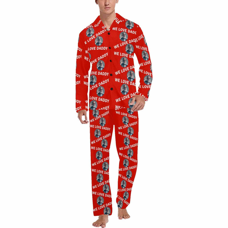 Father's Day Pajamas for Men-Custom Photo We Love Dad Pajamas Personalized Men's V-Neck Long Sleeve Pajama Set