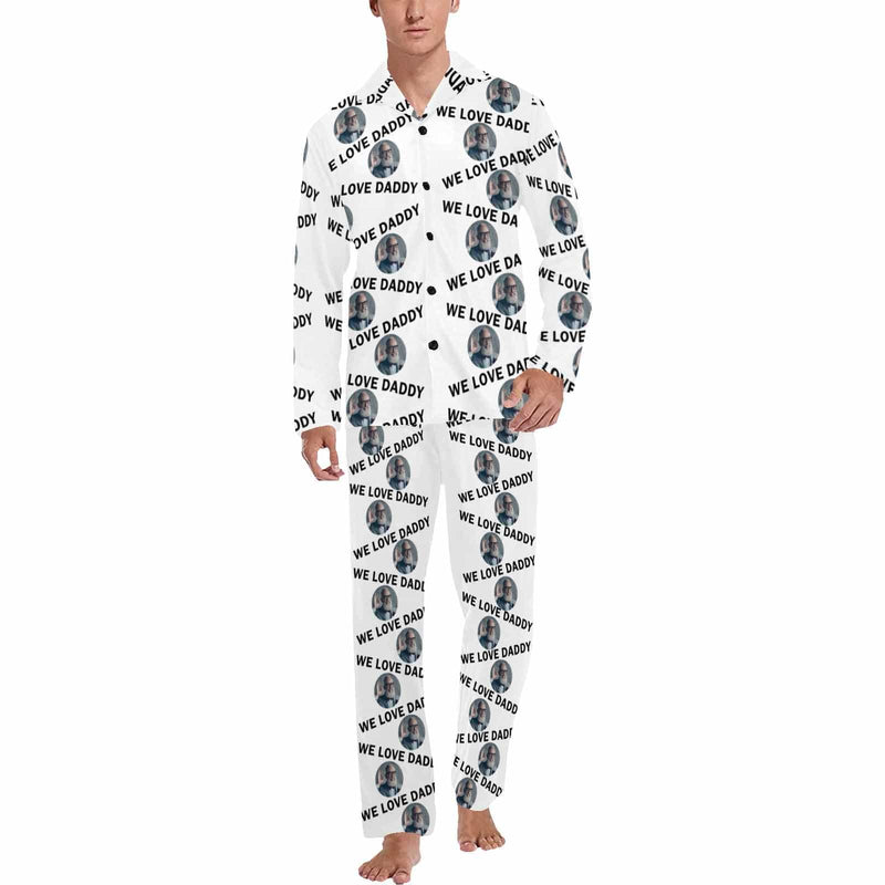 Father's Day Pajamas for Men-Custom Photo We Love Dad Pajamas Personalized Men's V-Neck Long Sleeve Pajama Set