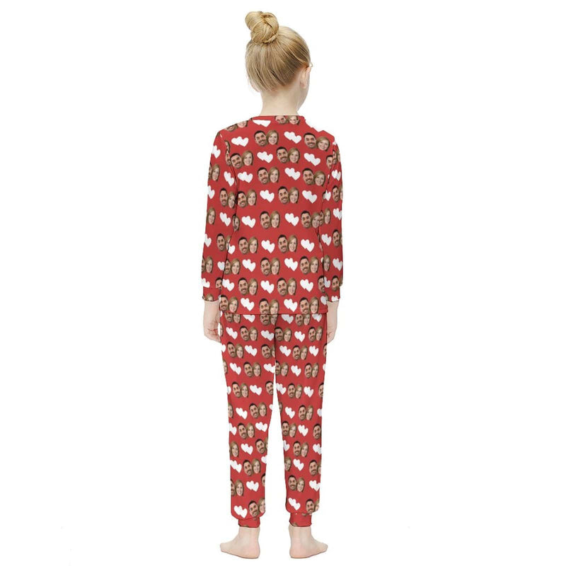 Personalized Love Heart Pajamas Loungewear Custom Face Family Matching Long Sleeve Pajama Set