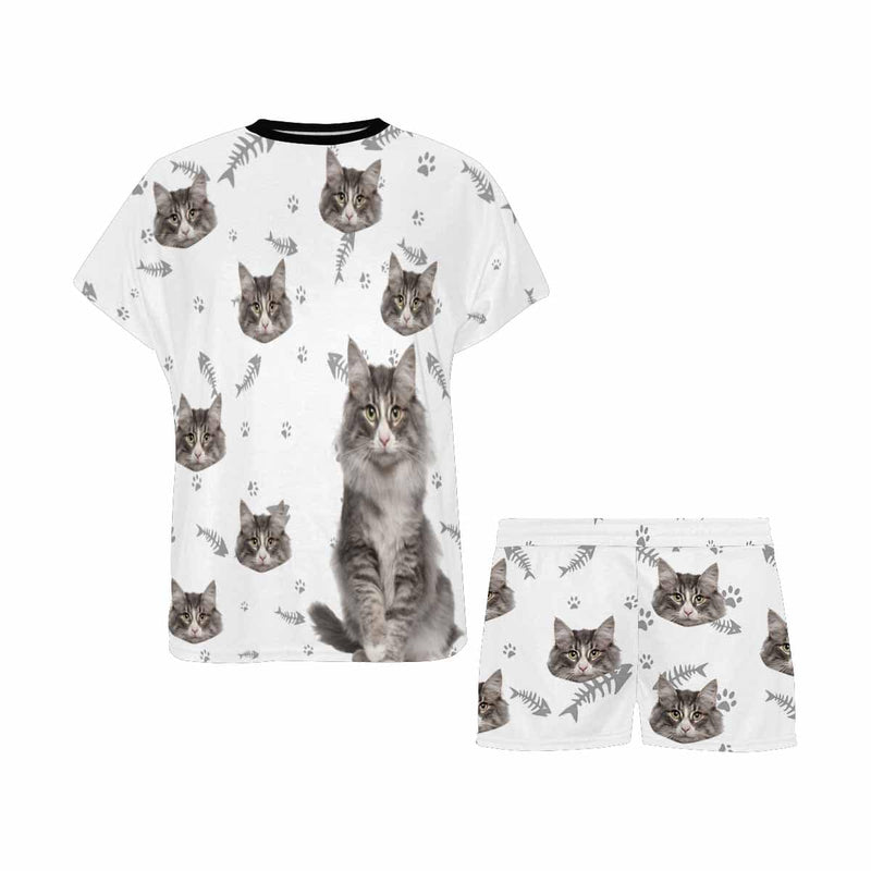 PRICE DROP-Personalized Pet Face Couple Pajamas Custom Cute Cat Couple Matching Crew Neck Short Pajama Set