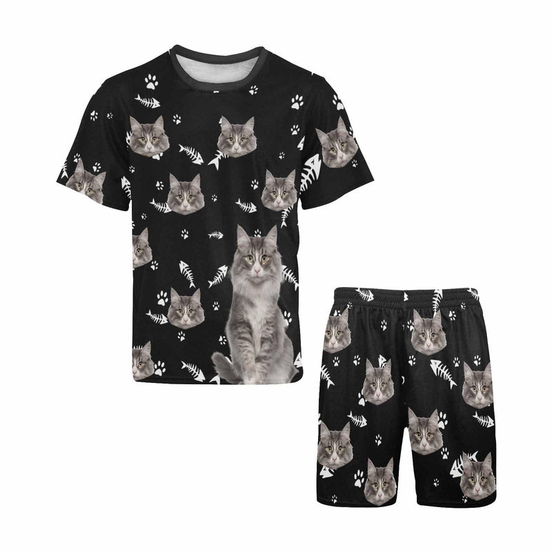 PRICE DROP-Personalized Pet Face Couple Pajamas Custom Cute Cat Couple Matching Crew Neck Short Pajama Set