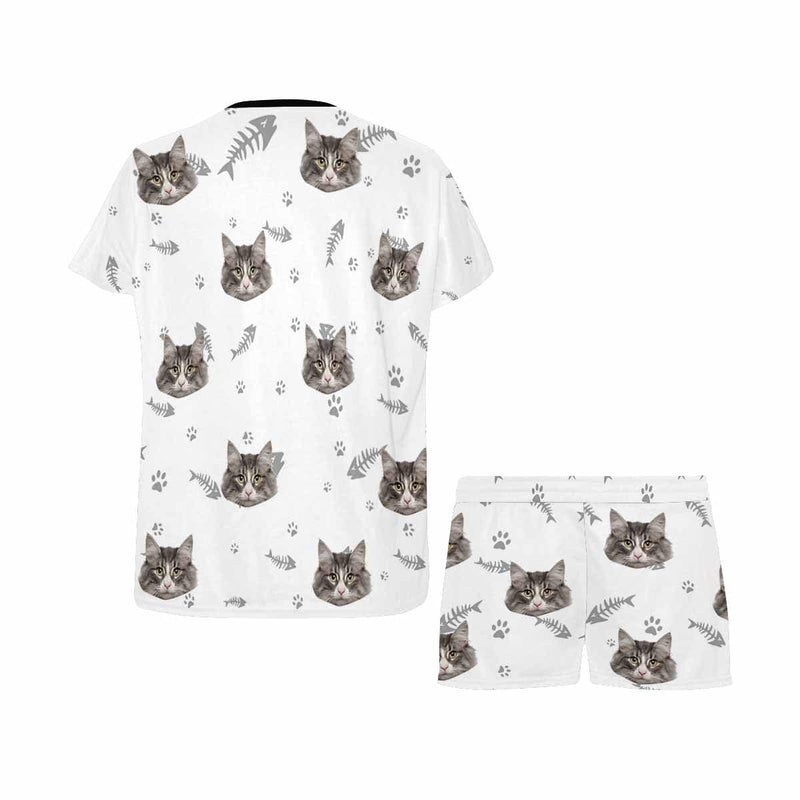 PRICE DROP-Personalized Pet Face Couple Pajamas Custom Cute Cat Couple Matching Crew Neck Short Pajama Set