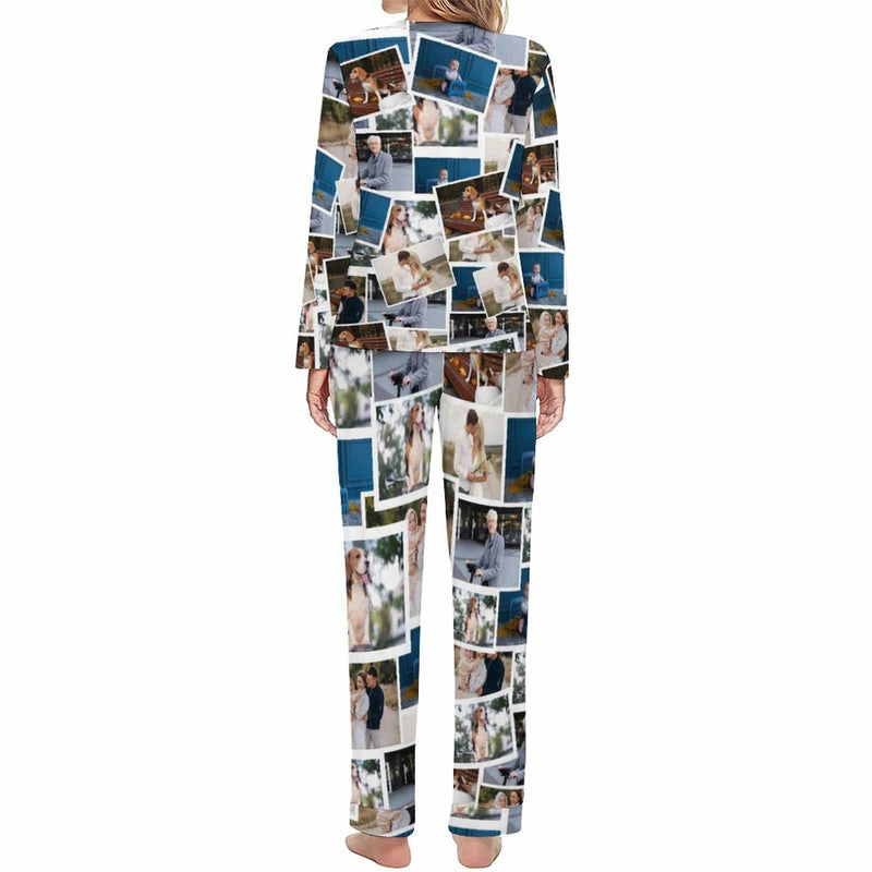 [Up to 5 Photots] Personalized Photo Pajamas Custom Photo Crewneck Long Pajama Set&Couple Matching Pajamas