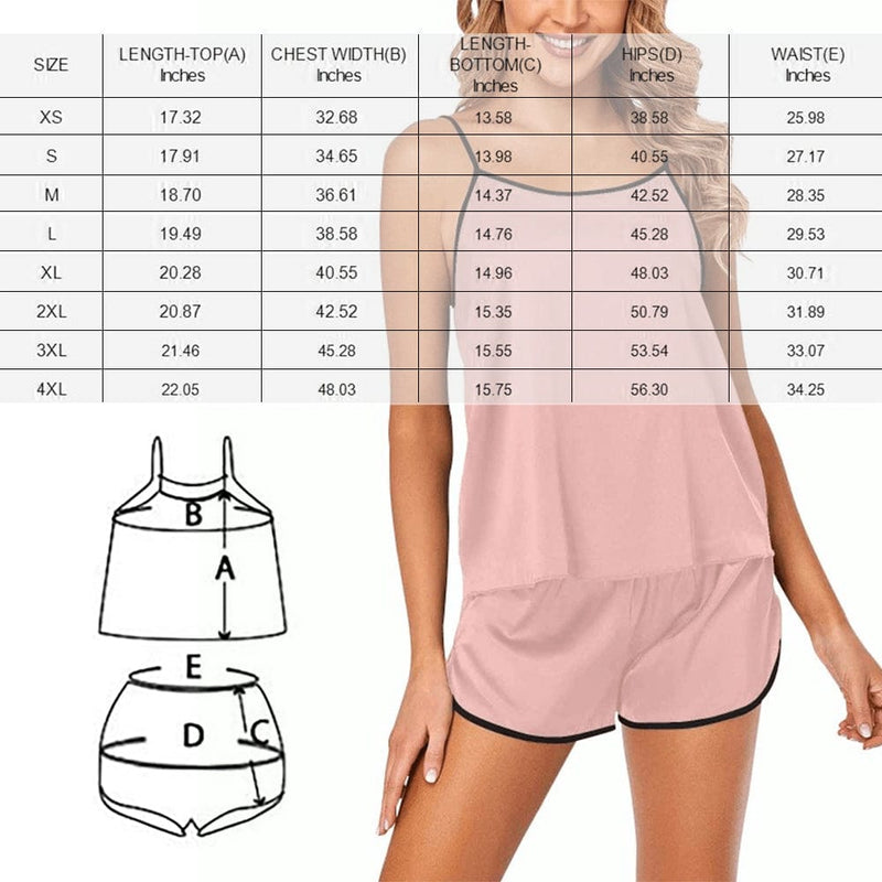 [Up To 5 Faces] Custom Face Cami Pajamas With Love Black Personalized Women's Sleepwear Set