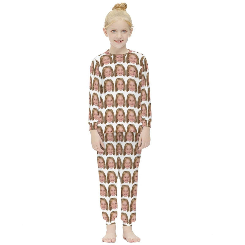 【TikTok Pajamas】Custom Face Seamless White Family Matching Long Sleeve Pajama Set Personalized Photo Pajamas Loungewear