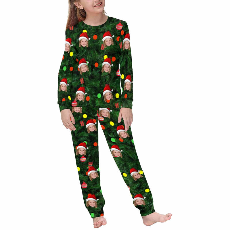 [Discount - limited time]SO HOT!!! Custom Face Pajama Green Background Christmas Sleepwear Personalized Men Women's Long Pajama Set