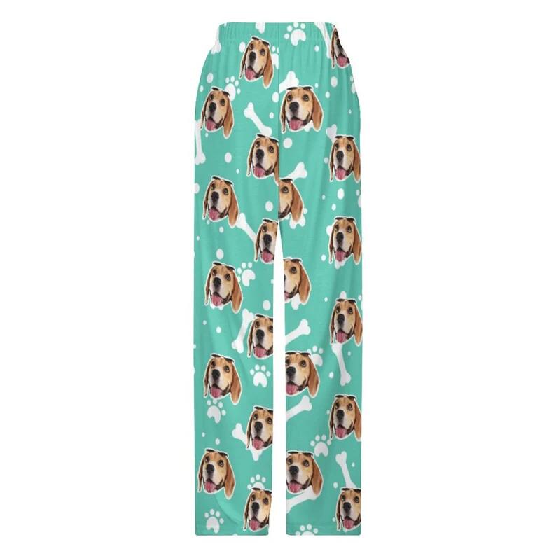 Custom Dog Face Dog Bone Pajama Pants and Pet Dog Bandana