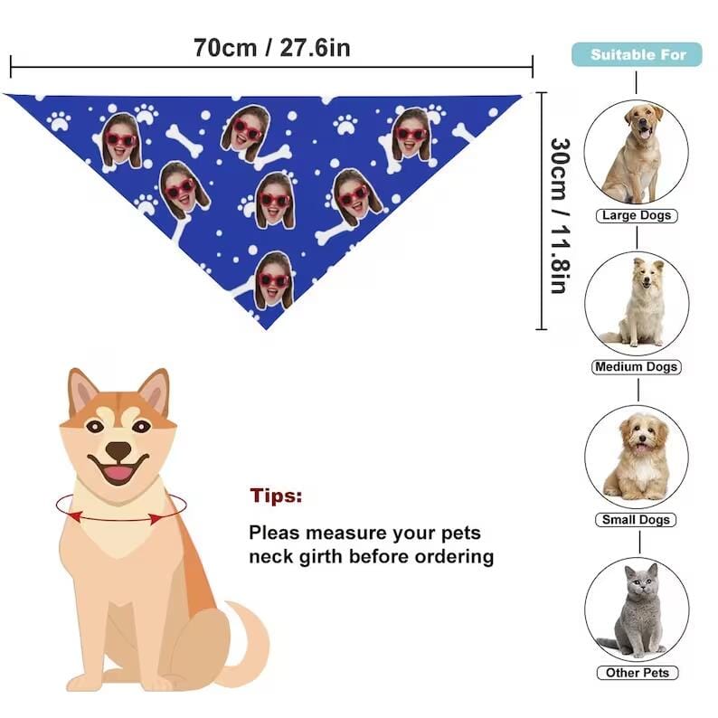 Custom Dog Face Dog Bone Pajama Pants and Pet Dog Bandana