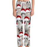 Custom Face Cat Christmas Red Hat Pajama Pants and Pet Dog Bandana