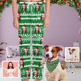 Custom Face Christmas Red Hat Snowflake Pajama Pants and Pet Dog Bandana