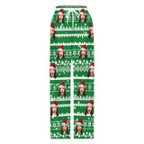 Custom Face Christmas Red Hat Snowflake Pajama Pants and Pet Dog Bandana