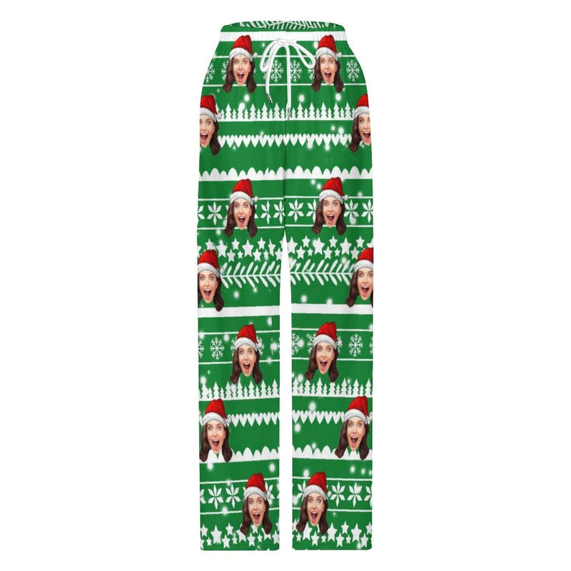 Custom Face Christmas Red Hat Snowflake Pajama Pants and Pet Dog Bandana