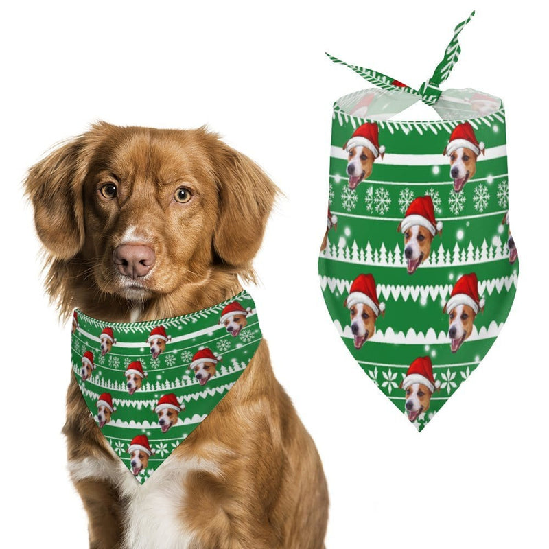 Custom Face Christmas Red Hat Snowflake Pajama Pants and Pet Dog Bandana