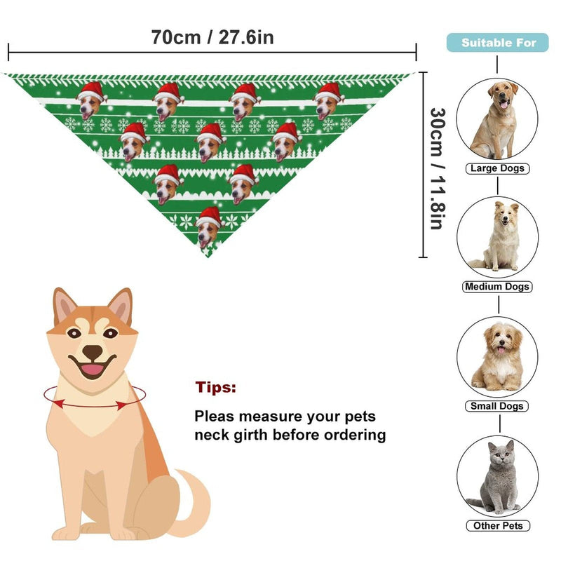 Custom Face Christmas Red Hat Snowflake Pajama Pants and Pet Dog Bandana