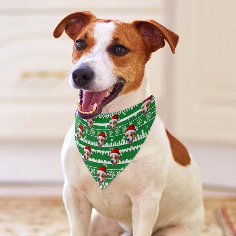 Custom Face Christmas Red Hat Snowflake Pajama Pants and Pet Dog Bandana