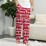 Custom Face Christmas Red Hat Snowflake Pajama Pants and Pet Dog Bandana