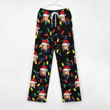 Custom Face Colored Light Bulbs Christmas Pajama Pants and Pet Dog Bandana