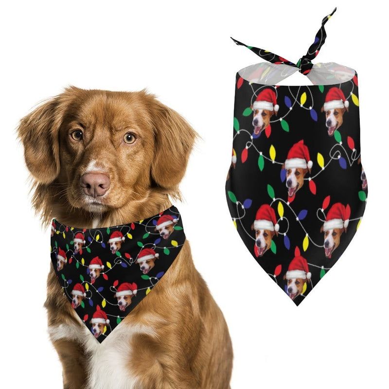 Custom Face Colored Light Bulbs Christmas Pajama Pants and Pet Dog Bandana