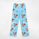 Custom Face Dog Bone Paw Print Blue Background Pajama Pants and Pet Dog Bandana