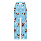 Custom Face Dog Bone Paw Print Blue Background Pajama Pants and Pet Dog Bandana