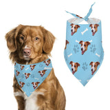 Custom Face Dog Bone Paw Print Blue Background Pajama Pants and Pet Dog Bandana