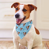 Custom Face Dog Bone Paw Print Blue Background Pajama Pants and Pet Dog Bandana