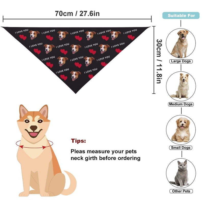 Custom Face Red Heart&I Love You Pajama Pants and Pet Dog Bandana