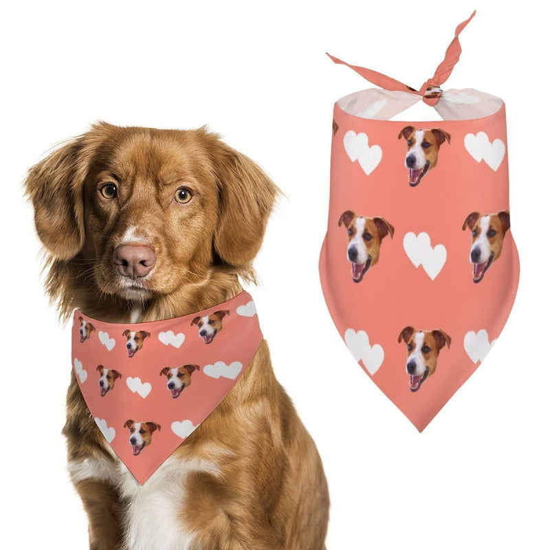 Custom Face White Heart Pink Background Pajama Pants and Pet Dog Bandana