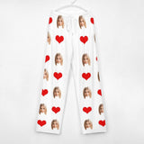 Custom Face With Red Heart Pajama Pants and Pet Dog Bandana