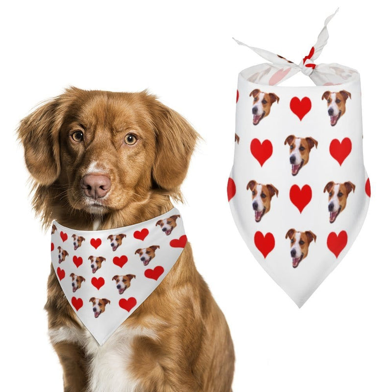 Custom Face With Red Heart Pajama Pants and Pet Dog Bandana