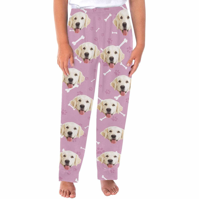 Custom Couple Face Dog Bone Paw Print Blue Background Sleepwear Personalized Women's&Men's Slumber Party Long Pajama Pants