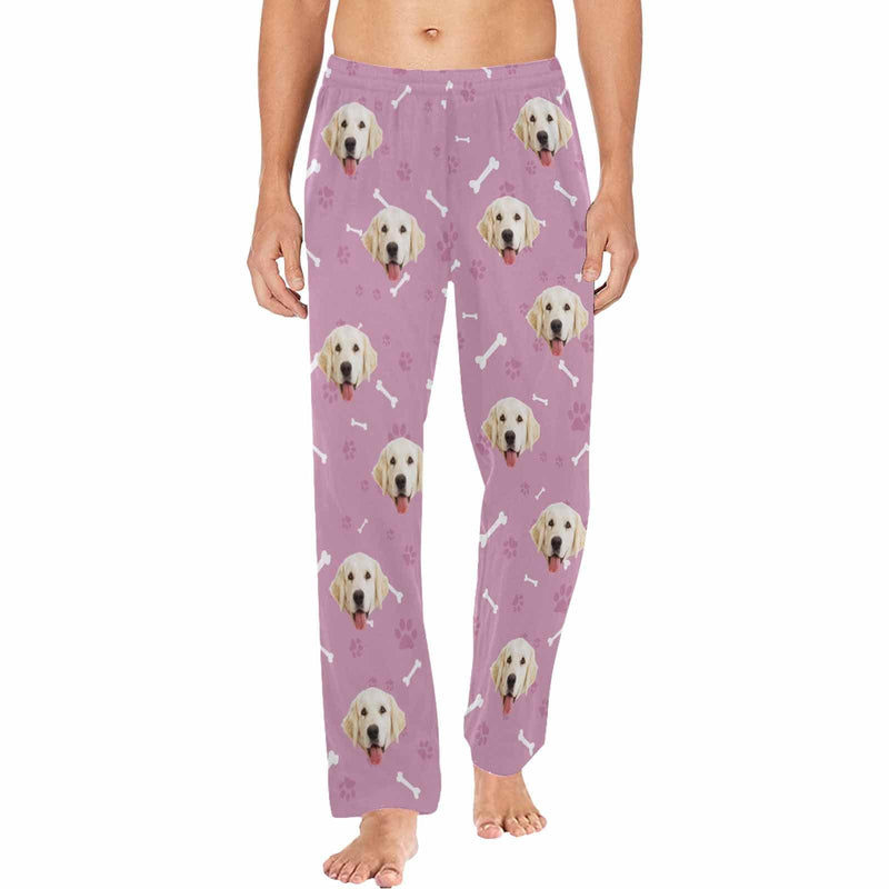 Custom Couple Face Dog Bone Paw Print Blue Background Sleepwear Personalized Women's&Men's Slumber Party Long Pajama Pants