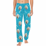 Custom Couple Face Dog Bone Paw Print Blue Background Sleepwear Personalized Women's&Men's Slumber Party Long Pajama Pants