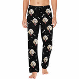 Custom Couple Face Dog Bone Paw Print Blue Background Sleepwear Personalized Women's&Men's Slumber Party Long Pajama Pants