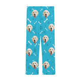 Custom Couple Face Dog Bone Paw Print Blue Background Sleepwear Personalized Women's&Men's Slumber Party Long Pajama Pants