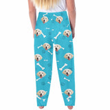 Custom Couple Face Dog Bone Paw Print Blue Background Sleepwear Personalized Women's&Men's Slumber Party Long Pajama Pants