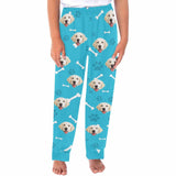 Custom Couple Face Dog Bone Paw Print Blue Background Sleepwear Personalized Women's&Men's Slumber Party Long Pajama Pants