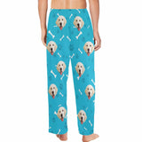 Custom Couple Face Dog Bone Paw Print Blue Background Sleepwear Personalized Women's&Men's Slumber Party Long Pajama Pants