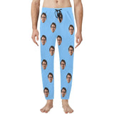 Custom Face Long Pajama Pants Simple Blue Personalized Men's Slumber Party Sleepwear