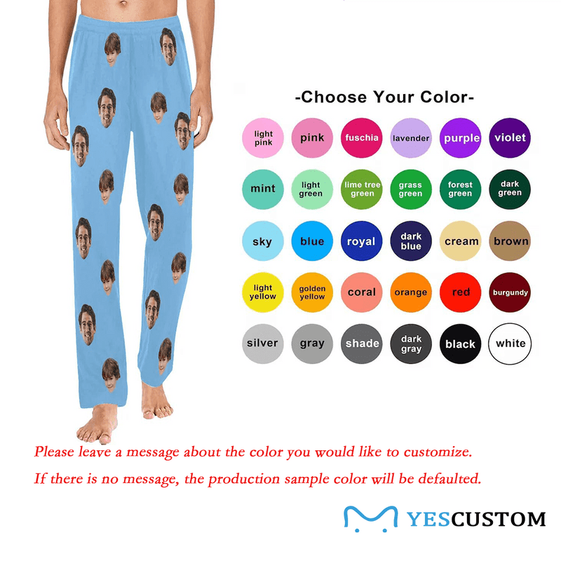 Custom Face Long Pajama Pants Simple Blue Personalized Men's Slumber Party Sleepwear