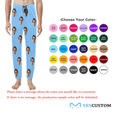 Custom Face Long Pajama Pants Simple Blue Personalized Men's Slumber Party Sleepwear