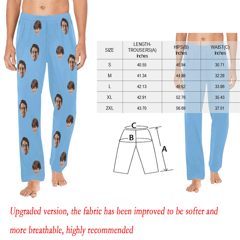 Custom Face Long Pajama Pants Simple Blue Personalized Men's Slumber Party Sleepwear