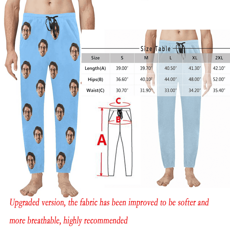 Custom Face Long Pajama Pants Simple Blue Personalized Men's Slumber Party Sleepwear